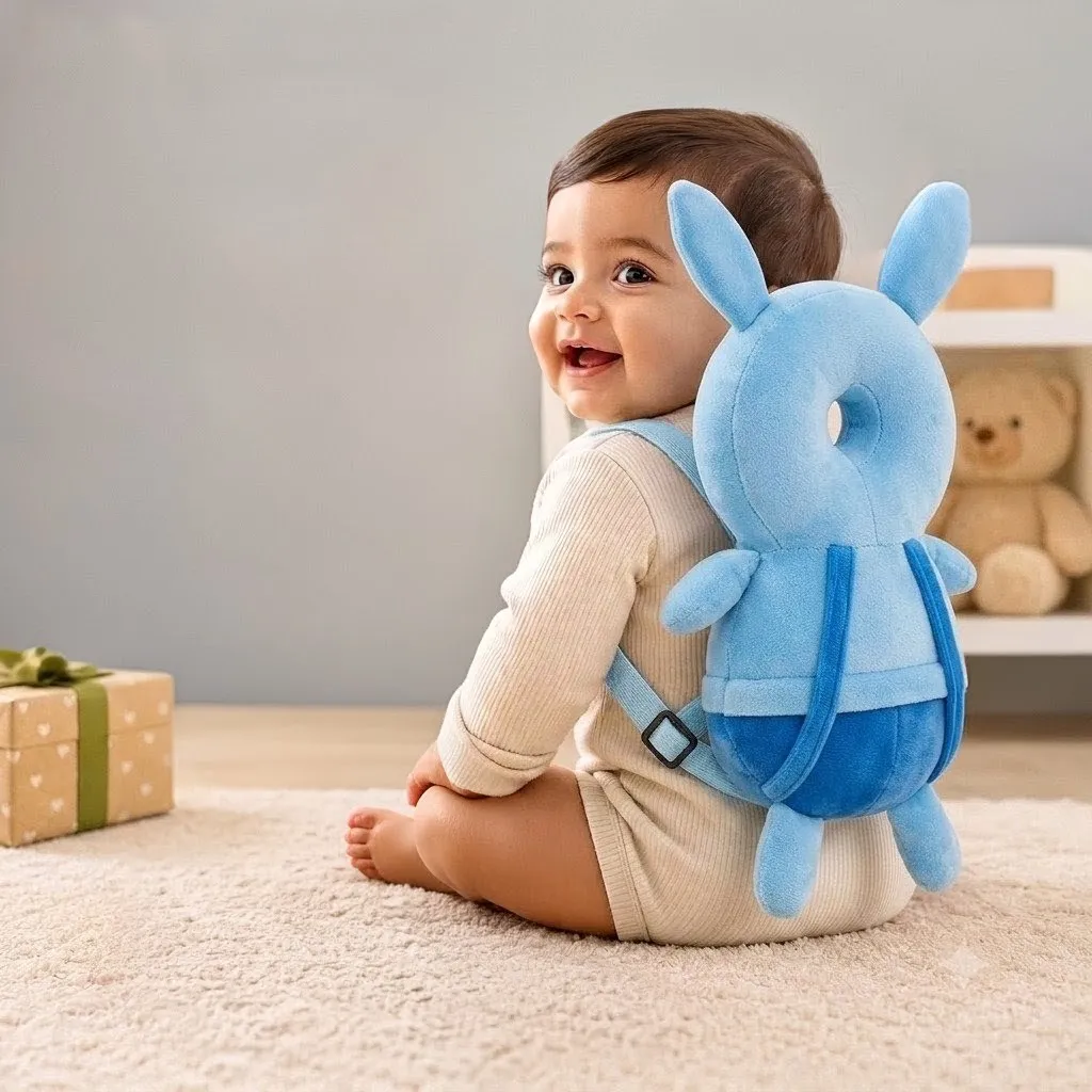 Baby head protector blue backpack style toddler fall protection