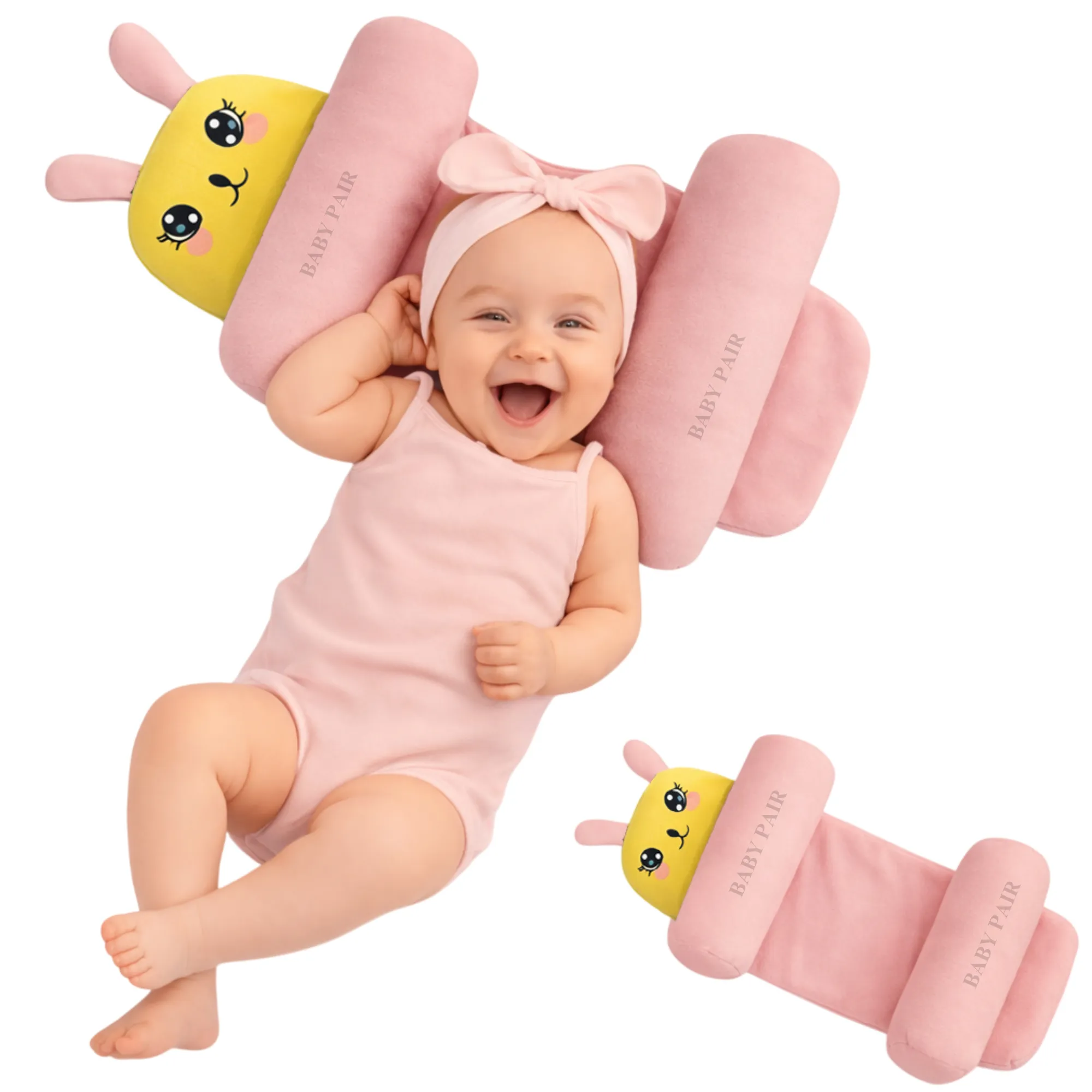 Baby sleeping pillow light pink flat head prevention
