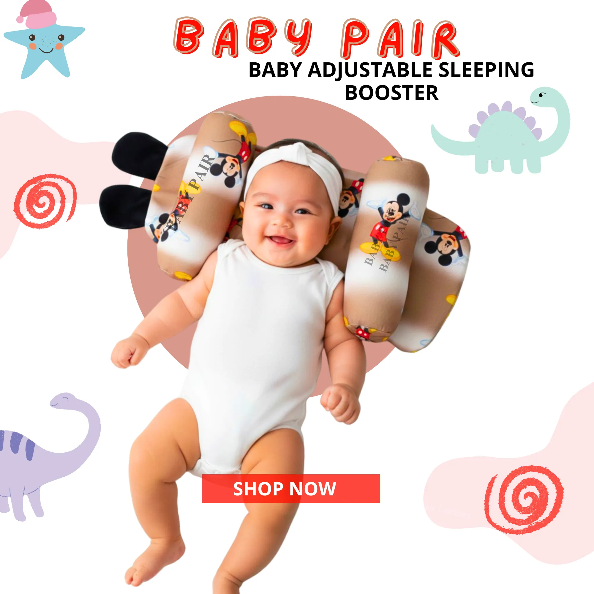 Baby sleeping pillow Micky print plush head support